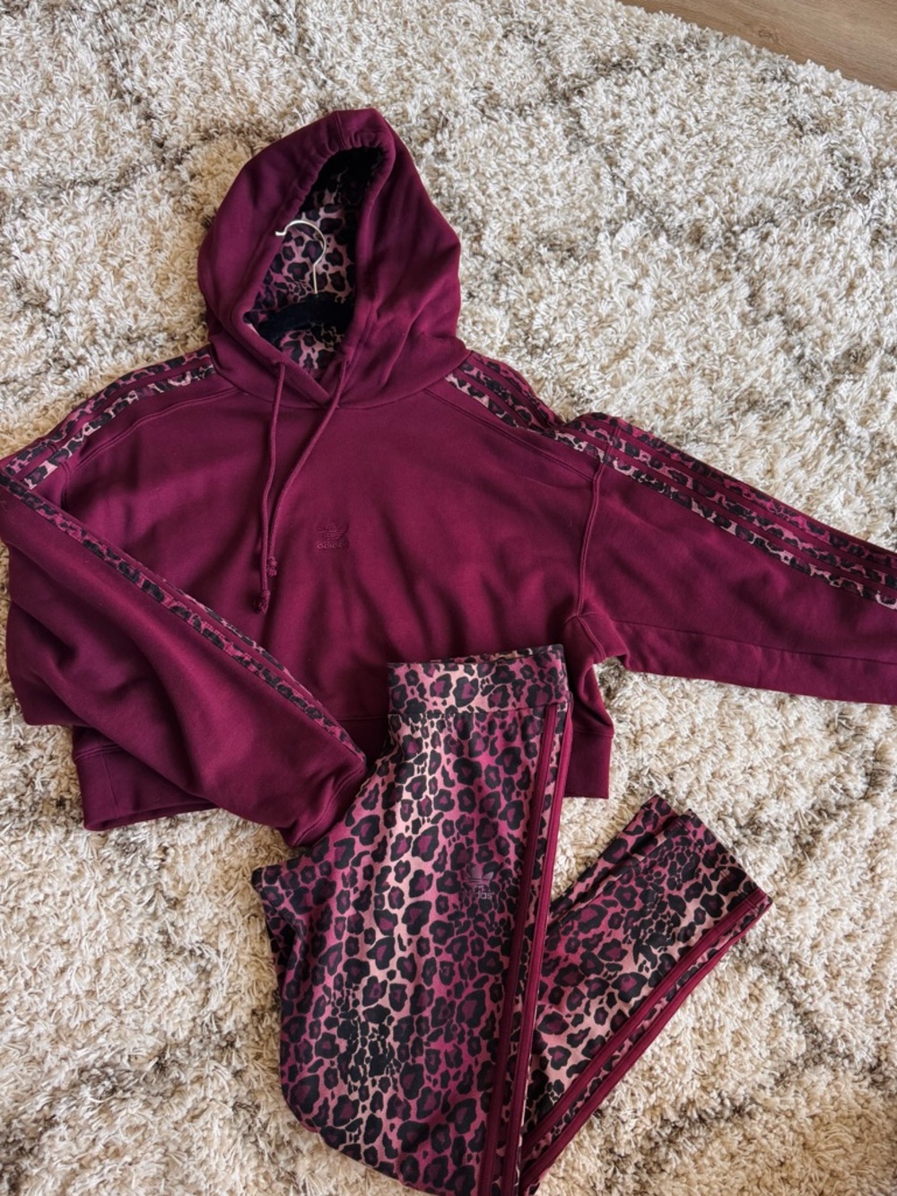 adidas Women's Burgundy Crop Leopard Hoodie & Legging Set